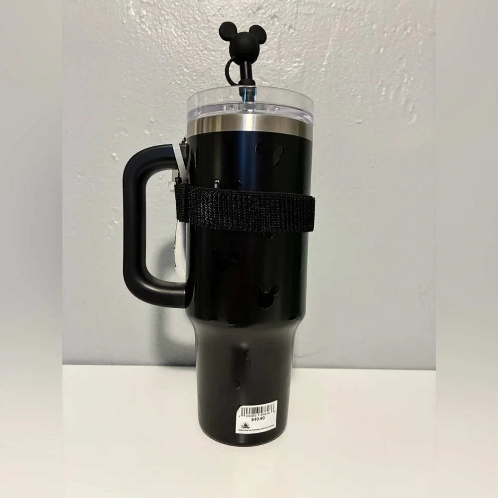 Disney Parks Black Tumbler with Mickey Logo with Mickey Straw and pouch